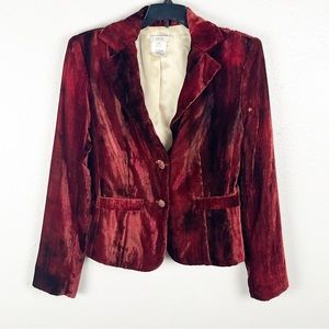 CACHE’ Vintage Burgundy Velvet Velour Lined Shoulder Pads Double Button Blazer 0